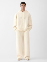 Sweat à capuche zippé blanc crème pour homme, avec logo jacquard au dos et en peluche