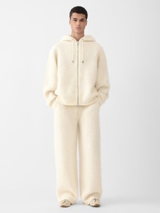 Sweat à capuche zippé <span class=keywords><strong>blanc</strong></span> crème pour homme, avec logo jacquard au dos et en peluche - Product Image 2