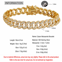 Bracelet Cuban Link en Argent Sterling 925 avec Moissanite Pavée, Double Fermoir de Sécurité, Style Hip Hop Iced Out, 16-21cm pour Femme