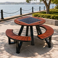 Table de pique-nique solaire ronde d'extérieur en WPC avec fonction de charge pour parcs et zones panoramiques