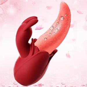 Vibrador de Conejo con 10 Velocidades, Lengua Grande con Bigotes de Conejo, Estimulación del Clítoris, Realista, con Forma de Rosa - Product Image 1