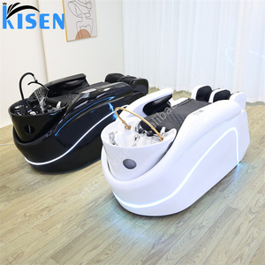 Estación de trabajo para el cuidado del cabello con reclinación cómoda, lavabo de cerámica integrado, sillón tapizado con espuma gruesa y soporte extensible para las piernas - Product Image 3