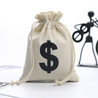 Nicro vente en gros écologique logo personnalisé US Dollar argent imprimé accessoire de tournage ficelle coton lin petit sac d'argent sac de dollar