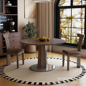 Solid Wood <b>Round</b> Dining <b>Table</b> Black Walnut 10 Person Stable Design For <b>Small</b> Apartments - Product Image 2