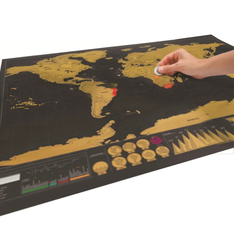 خريطة العالم للخدوش ، كبير ، الذهب الأسود ، نسخة فاخرة ، خريطة العالم