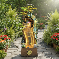 Fontaine murale de luxe autoportante en résine, effet cascade paon, avec pompe à eau intégrée, résistante aux intempéries, pour jardin et intérieur