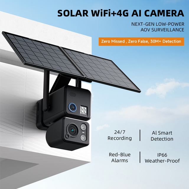 OEM 8MP 4K AOV 24/7 Continous Record 20X Zoom WiFi 4G Sim Card Dual Lens Outdoor Wireless Security WiFi 4G Solar CCTV PTZ Camera