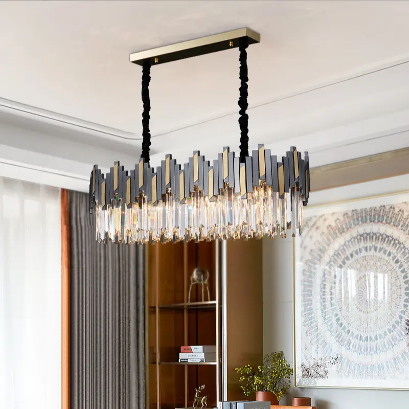 Customizable Rectangle Crystal Chandelier Light Lamp For Kitchen Dining Room Table Island Restaurant Modern Hanging Pendant LED