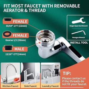 Robinet d'extension pivotant moderne 1080° à 2 modes, bras robotique universel rotatif à 360° pour cuisine, salle de bain, douche, évier, avec aérateur - Product Image 5