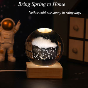 Lámpara LED inalámbrica Cristal 3D LED Grabado Bola Luz nocturna Cristales tallados Lámparas de mesa Cubo <span class=keywords><strong>con</strong></span> base de lámpara Luces nocturnas de madera - Product Image 6