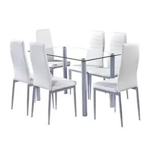 China supplier dining table set for dining room kitchen with 4 or 6 PVC leather chairs