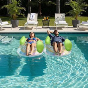 แพยางเป่าลมคู่พร้อมที่พักศีรษะสำหรับสองคน |   แพยางไวนิลแบบหนาสำหรับสระว่ายน้ำ ชายหาด และทะเลสาบ - Product Image 6