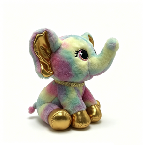 Elefante de Peluche Arcoíris Personalizado - Peluche Suave con Diseño Tie-Dye, Orejas Doradas y Ojos Grandes con Brillo, Juguete Adorable para Niños y Niñas - Product Image 3