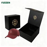 Boîte à casquettes carrée pliable en carton, design personnalisé, avec fermeture magnétique, pelliculage mat et gaufrage, doublure en éponge pour chapeaux et casquettes