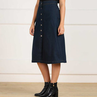 Jupe midi en jean bleu décontractée pour femme, taille naturelle, coupe trapèze, respirante et écologique, idéale pour l'été et l'automne