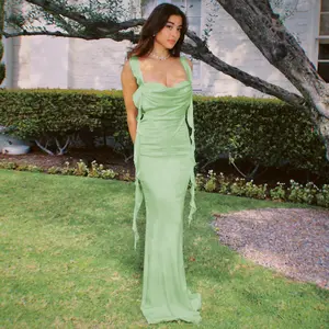 Verde claro tanque sin espalda romántico Maxi vestido elegante verano caliente Sexy dulce fiesta larga extravagante vestidos de graduación
