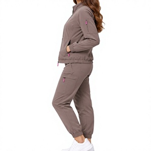 <b>Women</b>’s <b>3</b> <b>Piece</b> Scrub Set Medical Workwear Zip Jacket V Neck Top Cargo Jogger Pants - Product Image 3