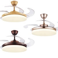 Ventilateur de plafond rétractable décoratif avec lumière LED 3 couleurs Taobao, forme ronde, 42 pouces, avec kit d'éclairage