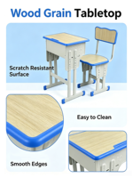 Ensemble de bureau et chaise réglables pour étudiants, structure métallique, mobilier scolaire pour salle de classe, bureau et chaise d'étude pour enfants
