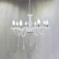 Lustre en acrylique cristal en gros, 8 bras, LED, style bougie, pour décoration de plafond de scène de mariage, argenté