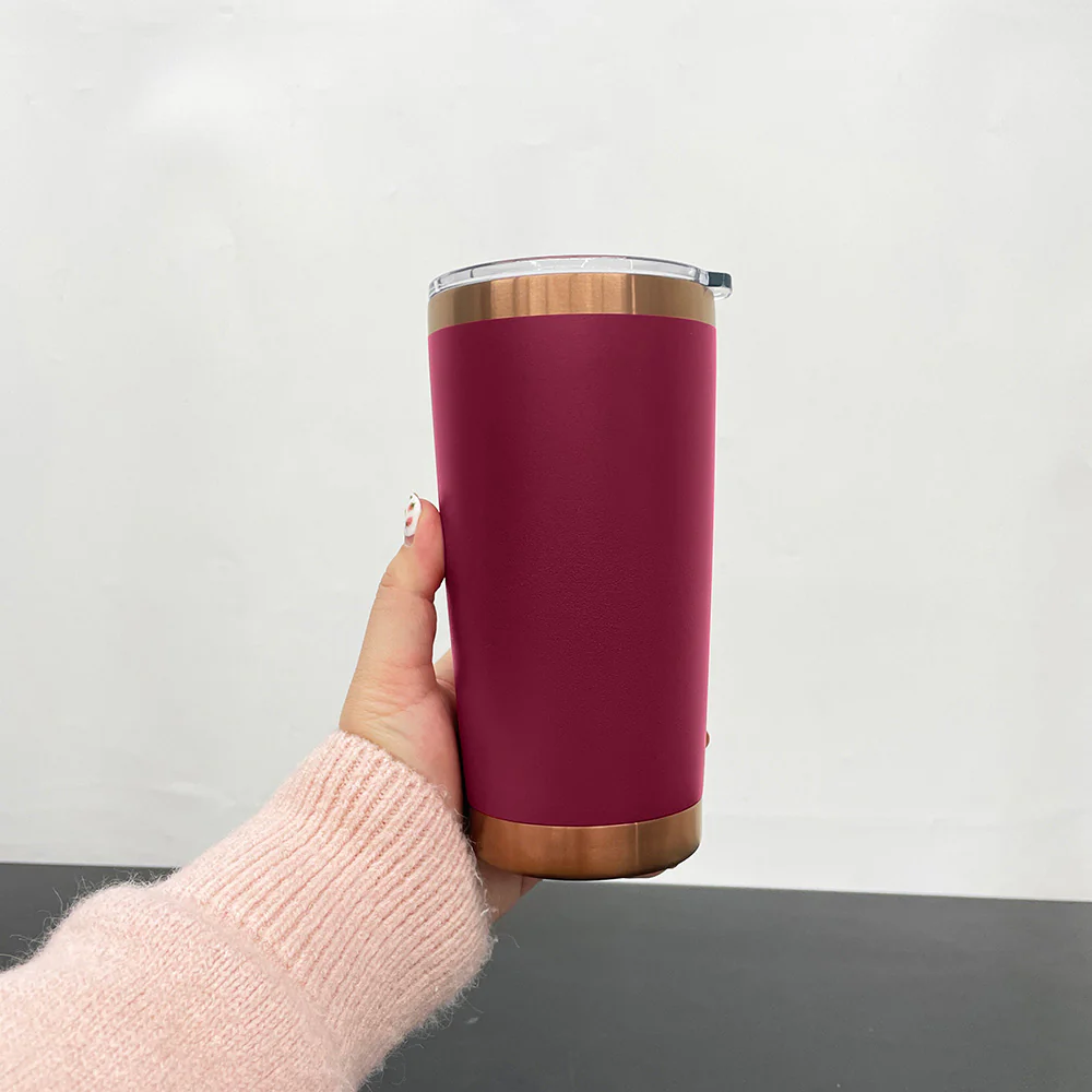 USA Warehouse 20oz Maroon Powder Coated Copper Plated Stainless Steel Vacuum Tumblers Travel Sports Mugs with Slid Lid for Laser