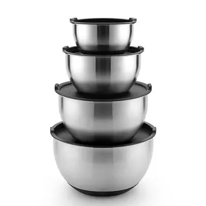 Premium Quality Easy-Grip German Bowl Set Serving Large Metal Nesting Baking Stainless-Steel Mixing Food Storage Bowl