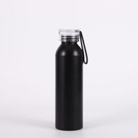 Bouteille d'eau sport en aluminium noire à paroi simple de 600 ml avec couvercle à poignée, portable pour la randonnée, le cyclisme, les voyages, la gym et le fitness