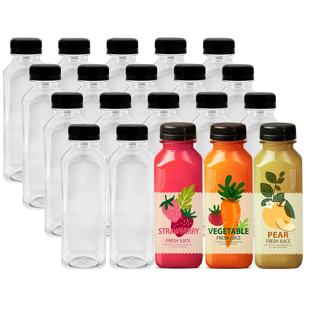 250ml 350ml 400ml 500ml plastic juice bottles squared juice plastic bottles with tamper proof cap for juice beverage packaging