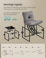 Ensemble de chaises longues de patio SONGMICS, 2 pièces, structure en acier, meubles de conversation d'extérieur avec siège rembourré et table d'appoint pour le jardin