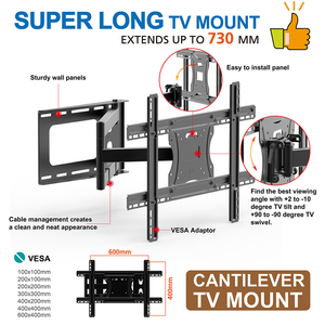 Charmount Max VESA 600x400mm, support mural de télévision pivotant à mouvement complet, support de télévision pliable à <span class=keywords><strong>bras</strong></span> Long pour écran de 32 à 70 pouces - Product Image 2