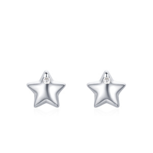 Pendientes de Plata de Ley S925 con Circonita Redonda en Forma de Estrella, Diseño de Estrella y Luna, Versión en Cobre Personalizable para Mujer - Product Image 1