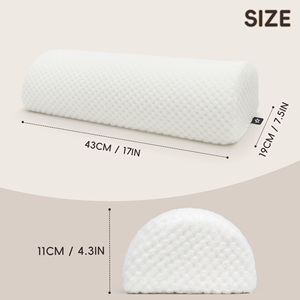 Ergonomic Memory Foam Half <b>Cylinder</b> Pillow Solid White Quilted Design for Back Support and Massage Use - Product Image 2