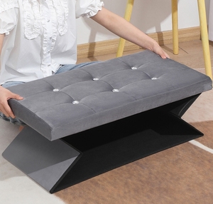 Capacità di carico 100 kg di stoccaggio in <span class=keywords><strong>velluto</strong></span> panca pouf pieghevole cubo di stoccaggio per soggiorno camera da letto ingresso - Product Image 5