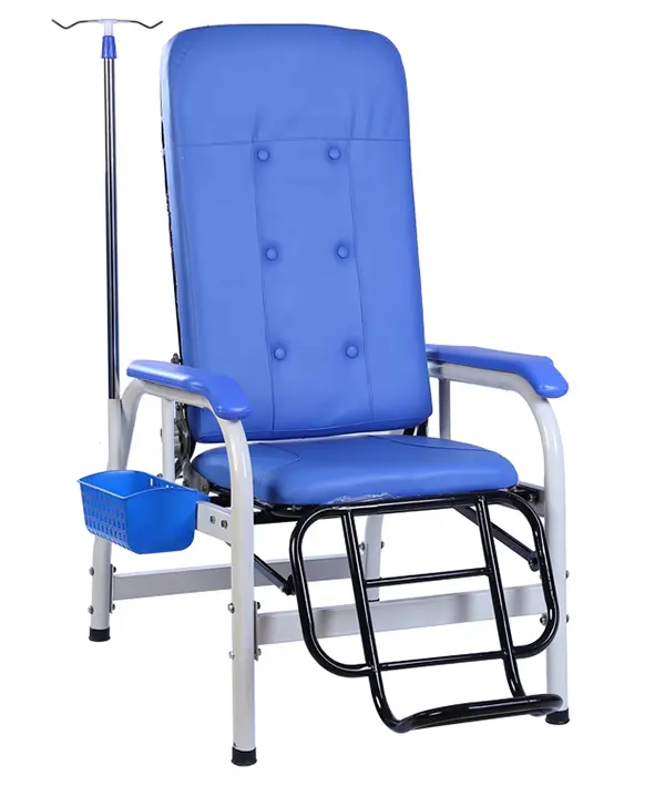 A buon mercato regolabile in altezza colore blu manuale ospedale infusione sedia con IV stand