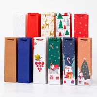 Sac cadeau de Noël personnalisé pour vin, sac en papier pour bouteille unique de champagne avec poignée, en kraft brun, capacité supérieure pour les fêtes