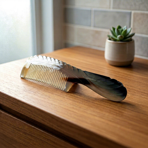 Peigne en corne de buffle fait main, moderne, écologique, forme naturelle, poli, durable pour les soins capillaires |   Artisanat naturel haut de gamme - Product Image 1