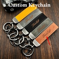 Porte-clés personnalisé en cuir suédé, porte-clés de voiture personnalisé, cadeau pour homme, père, anniversaire, promotion d'entreprise, porte-clés cadeau
