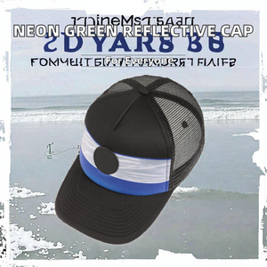 Casquette de baseball sportive de mode d'extérieur en maille 100% coton, 5 panneaux, vierge, avec logo brodé 3D et bande réfléchissante vert néon - Product Image 2