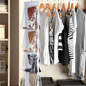 Single-Tier Plastic <b>Boot</b> and Shoe Organizer with 6 Storage Compartments Clear Hanging Pocket and Rotating Hanger for Closet Use - Product Image 6