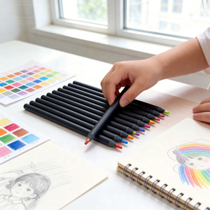 Crayons de couleur arc-en-ciel en bois noir de qualité supérieure, logo personnalisé, FSC, crayons de couleur professionnels pour artistes, fournitures scolaires - Product Image 3