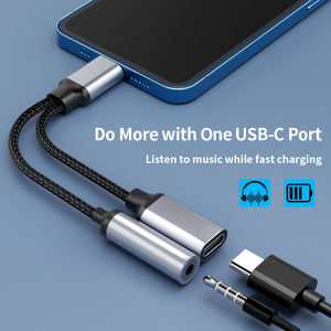 Câble audio universel 2.1 USB-C Type-C pour écouteurs, prise <span class=keywords><strong>jack</strong></span> 3,5 mm personnalisée, chargeur rapide PD60W, sortie DC, OTG, microphone, haut-parleur - Product Image 2