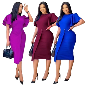 Stile europeo e americano abito da ufficio a vita alta per le donne nuovo arrivo tinta unita con eleganti maniche stampa digitale - Product Image 1
