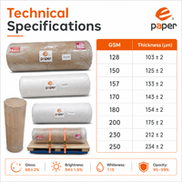 Papier couché brillant en rouleau pour impression et emballage, 128-250 g/m², 700/738/787/889 mm, format personnalisé