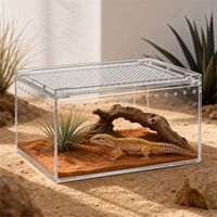 Terrarium en acrylique pour tortues, serpents, crabes ermites, boîte d'élevage empilable, base surélevée ventilée, vue panoramique à 360 degrés, grand modèle