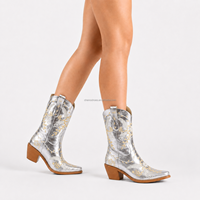 Bottes de cowgirl en cuir métallisé avec logo personnalisé CHENO OEM, broderie florale, style western pour femmes, pour les vendeurs Etsy