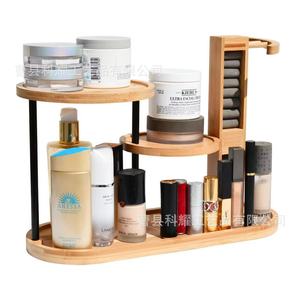 Estante de almacenamiento de cosméticos de madera, organizador de escritorio de varios niveles para maquillaje y joyería, material de bambú - Product Image 1