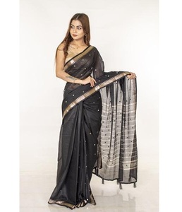 Sari traditionnel en coton avec broderie dorée fine, tenue ethnique indienne classique pour mariages, festivals, événements familiaux et grandes occasions - Product Image 1