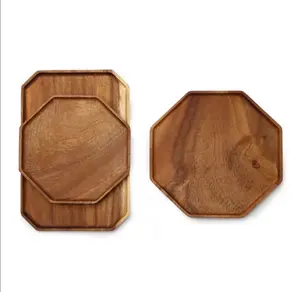 Customizable Acacia Wooden Tray Round Star Anise Fruit Snack Plates For Home Breakfast Accepted For Customization