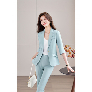 Women's Suit Set Three Quarter Sleeve Formal Wear Slim Fit Daily Commute Work Outfit Anti Wrinkle Worsted Fabric - Product Image 2