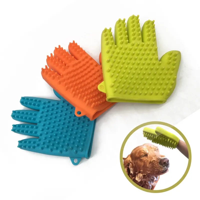 Pet Grooming Hair Remover Silicone Brush Gentle Deshedding Efficient Pet Mitt Pet Massage Tool Right Hand Draw Dogs & Horses Fur